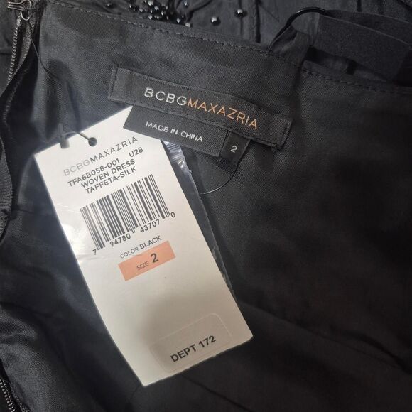 BCBGMaxazria Black Woven Taffeta-Silk Dress Goth Size 2 NEW - Picture 3 of 4